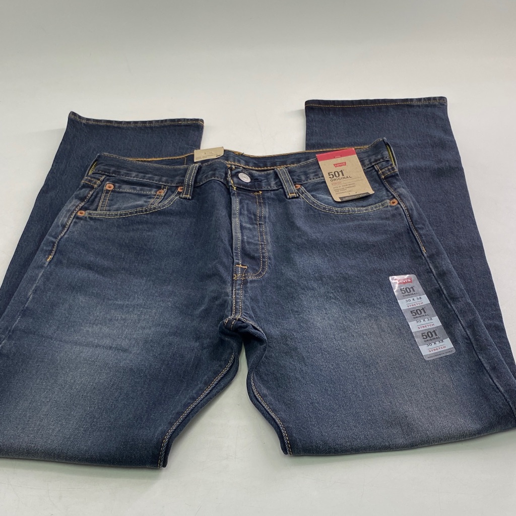 Levis 501 Straight Leg Jeans In Indigo Blue Denim